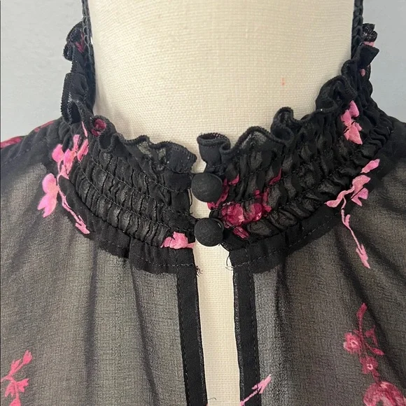 RACHEL Rachel Roy Sheer Black Dress with Pink Floral Design - Picture 5 of 10